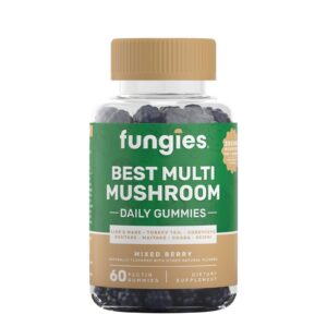 Fungies Best Multi Mushroom Daily Gummies kombinujú silu 7 druhov liečivých húb v lahodných ovocných gumíkoch. Pomáhajú zvyšovať energiu, podporujú imunitu a duševný výkon.