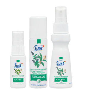 JUST Eucasol 50 ml je přírodní eukalyptový sprej s esenciálními oleji, který osvěžuje vzduch, podporuje volné dýchání a přináší úlevu při nachlazení. Švýcarská kvalita, 100% přírodní složení.